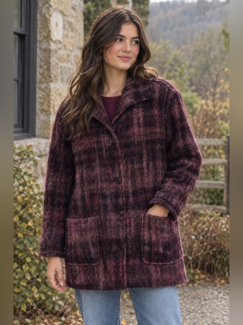 Vintage Plaid Wool Blend Coat Multicolor Unisex cottagecore granny